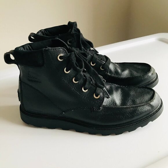 Sorel Madson Black Leather Waterproof Moc Toe Boot Size 5 EUR 37 - Picture 3 of 8